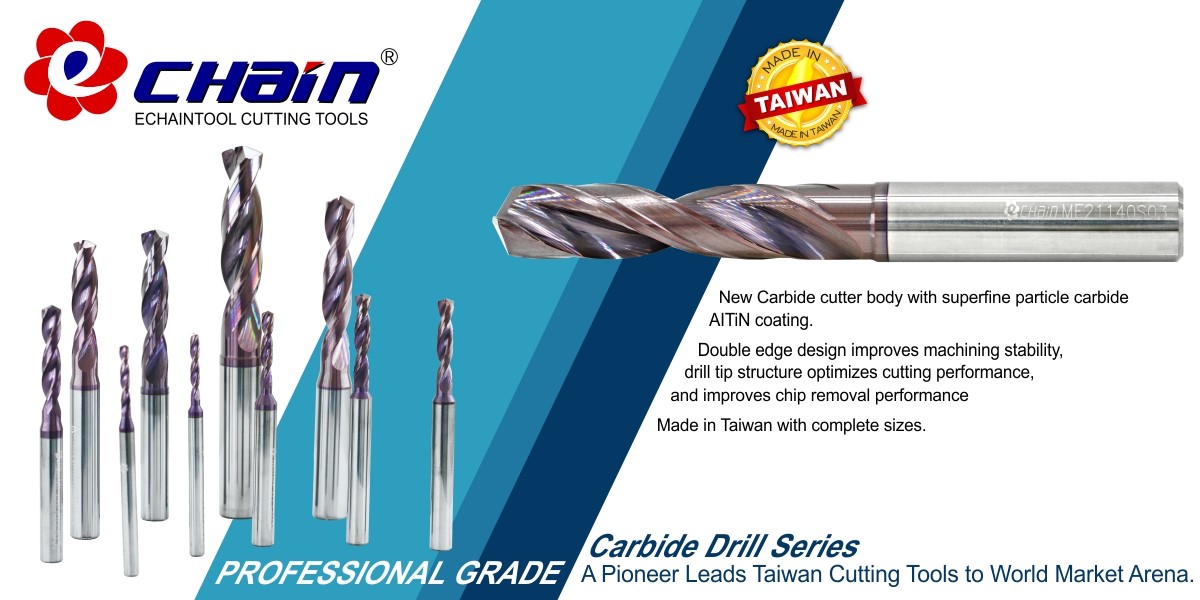 Carbide drill HRC<50 by Echaintool in Taiwan