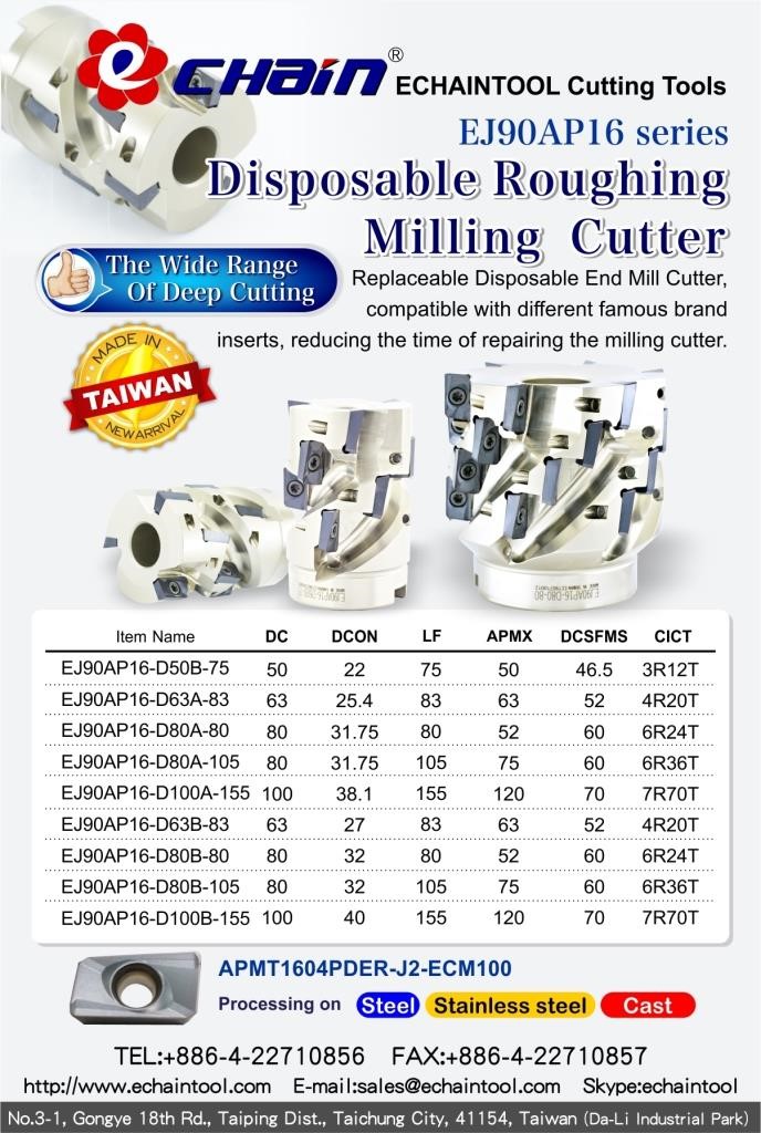 Disposable Roughing Milling Cutter EJ90AP16 series - Insert APMT1604 with Echaintool_TW