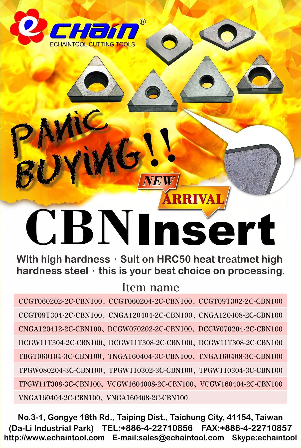 CNB inserts made in Taiwan for hard metal turning