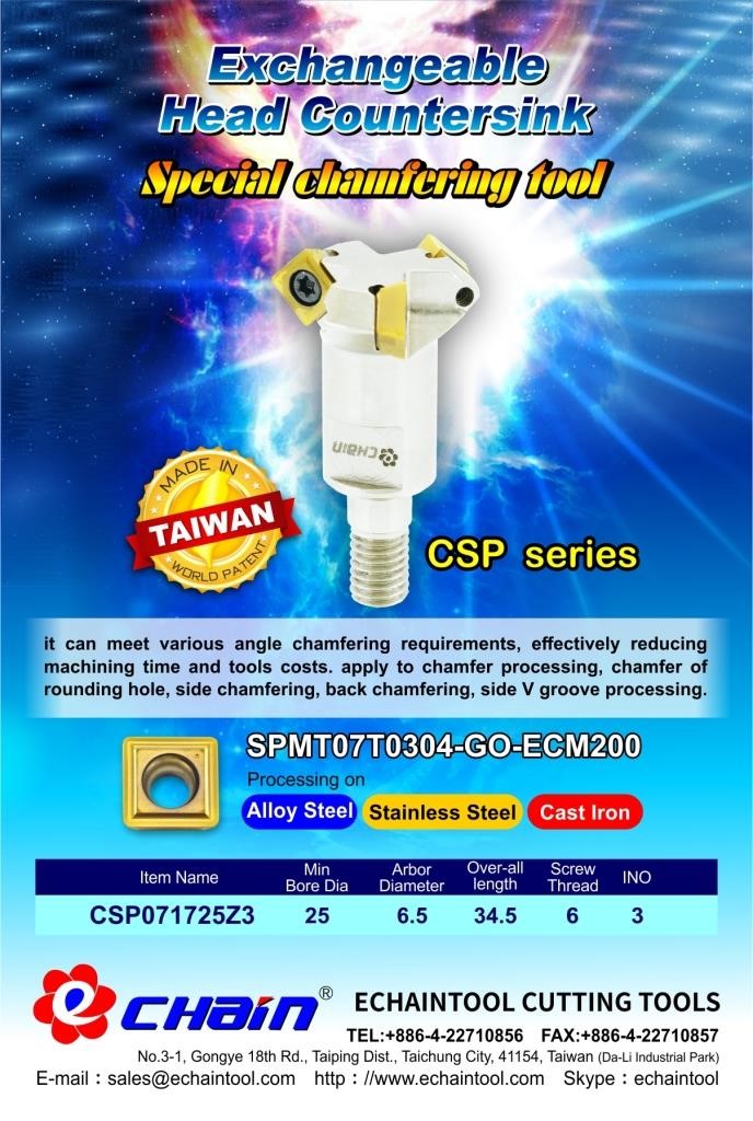 Exchangeable Head Countersink Special chamfering tool CSP series with Echaintool in Taiwan