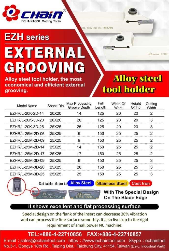 External Grooving Alloy Steel tool holder S-EZ series with ECH insert by Echaintool in Taiwan