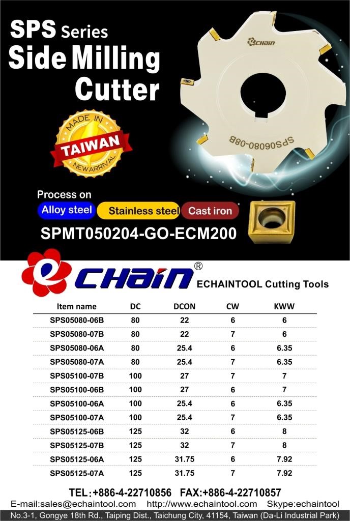 Side Milling Cutter SPS series-Insert SPMT0502 with Echaintool in Taiwan