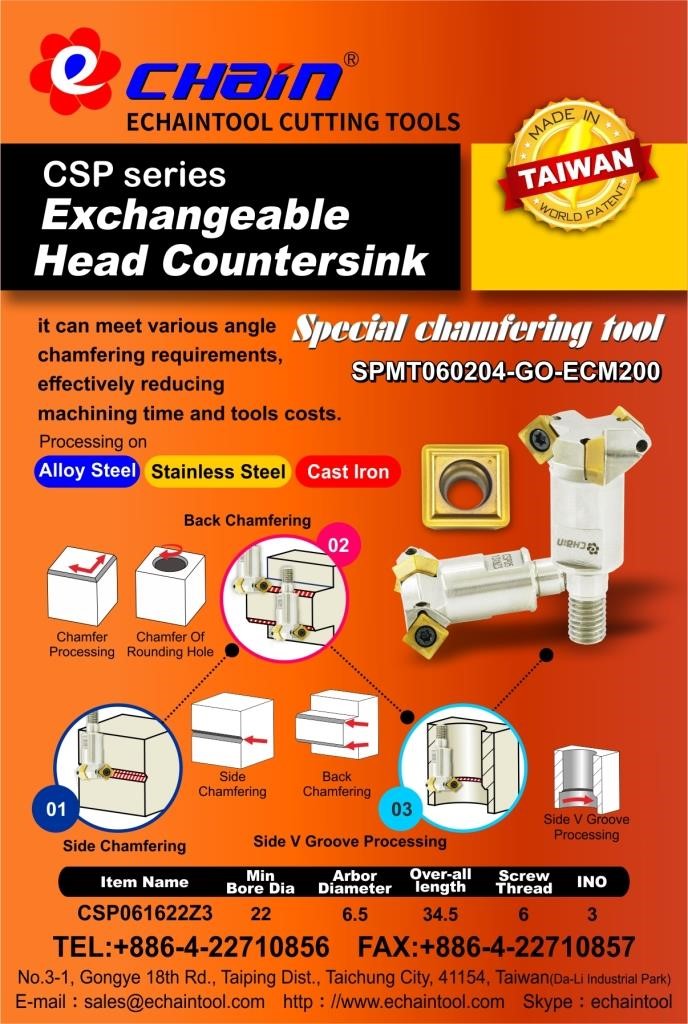 Special Chamfering tool Exchangeable Head Countersink CSP Series with insert SPMT060204-GO-ECM200