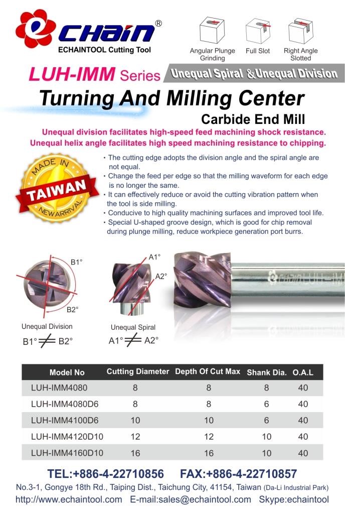 Turning and Milling Center Unequal Spiral and Unequal Division Carbide end mill LUH-IMM series 